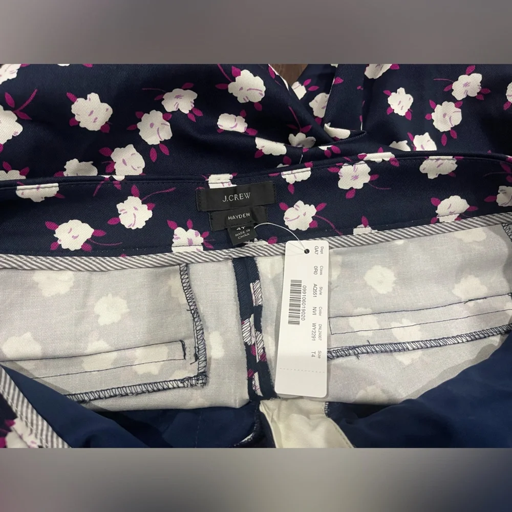 J. Crew Hayden Kickout Crop Blue Purple Floral Pants Size 4 tall NEW